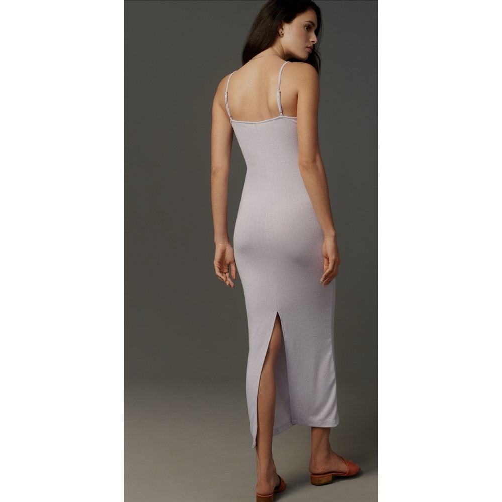 NWT Anthropologie Maxi Dress Sleeveless Pointelle Slip MEDIUM Lavender Back Slit